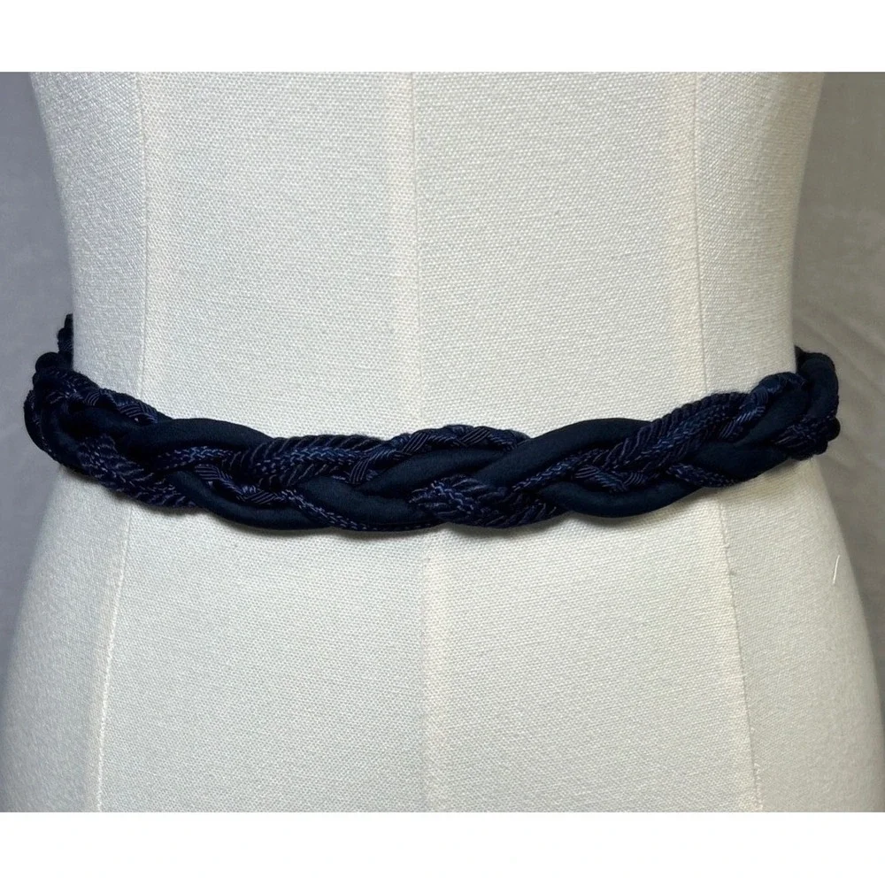 VTG Ginnie Johansen Inc. Braided Wrap Belt Navy 100% Silk 24